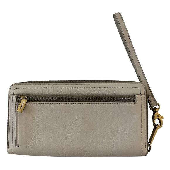 Fossil 100% Leather Zip Around Large Accordion Wallet Wristlet in Light Gray - Picture 5 of 11